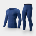 Men's long johns set in navy: long sleeve crew neck top and full-length leggings, front view