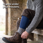 Trouser leg lifted at the boot showing the navy long johns leggings underneath: it goes under your trousers