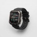 Rugged smart watch with black case and black silicone strap