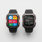 Rugged smart watch in orange and black side by side