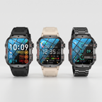 Smart watch in Silicone Black, Silicone Beige and Steel side by side