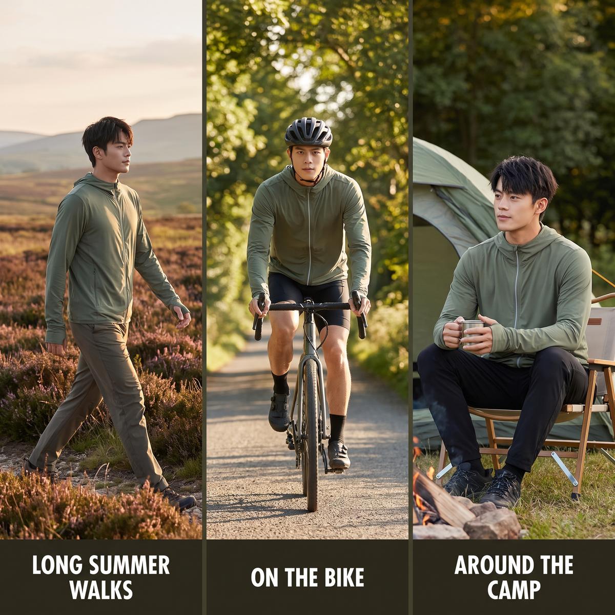 Three uses: long summer walks, on the bike, and around the camp