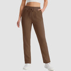 Women's fleece joggers in Brown, front view