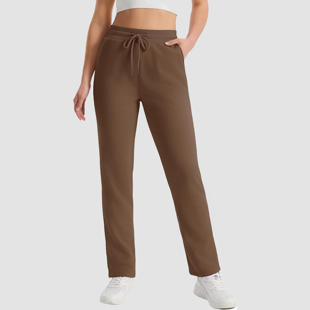 Women's fleece joggers in Brown, front view