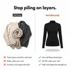 Women's thermal top compared with piling on jumpers, cardigans and scarves