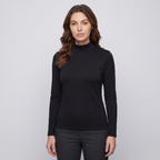 Woman wearing the black women's thermal top, front view