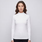 Woman wearing the white women's thermal top, front view