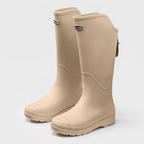 Women's knee high wellies in Beige, three-quarter front view