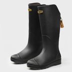 Women's knee high wellies in Black, three-quarter front view