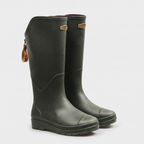 Women's knee high wellies in Green, three-quarter front view