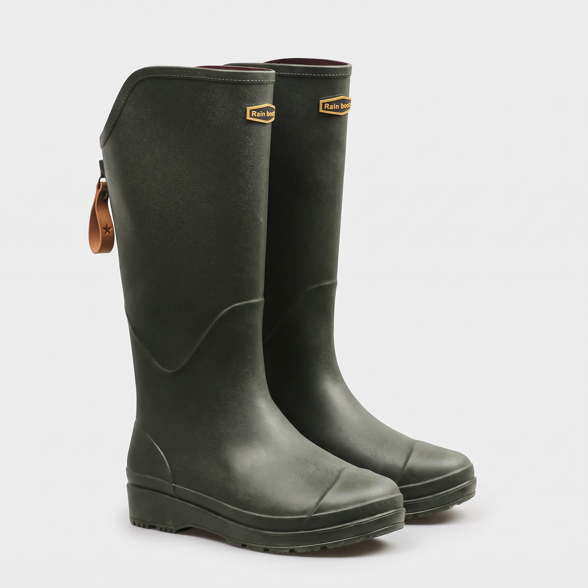 Women's knee high wellies in Green, three-quarter front view