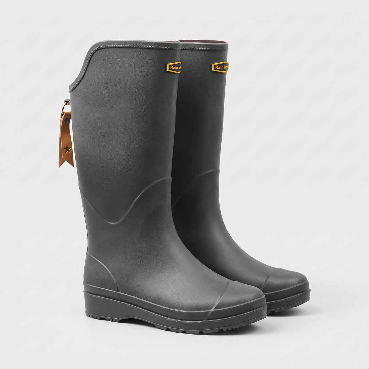 Women's knee high wellies in Grey, three-quarter front view