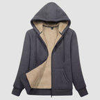 Women's sherpa lined zip up hoodie in Dark Grey, front view