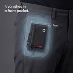 See-through trouser pocket showing the 1 cm zip card holder sitting flat inside