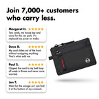 Customer review cards beside the zip card holder