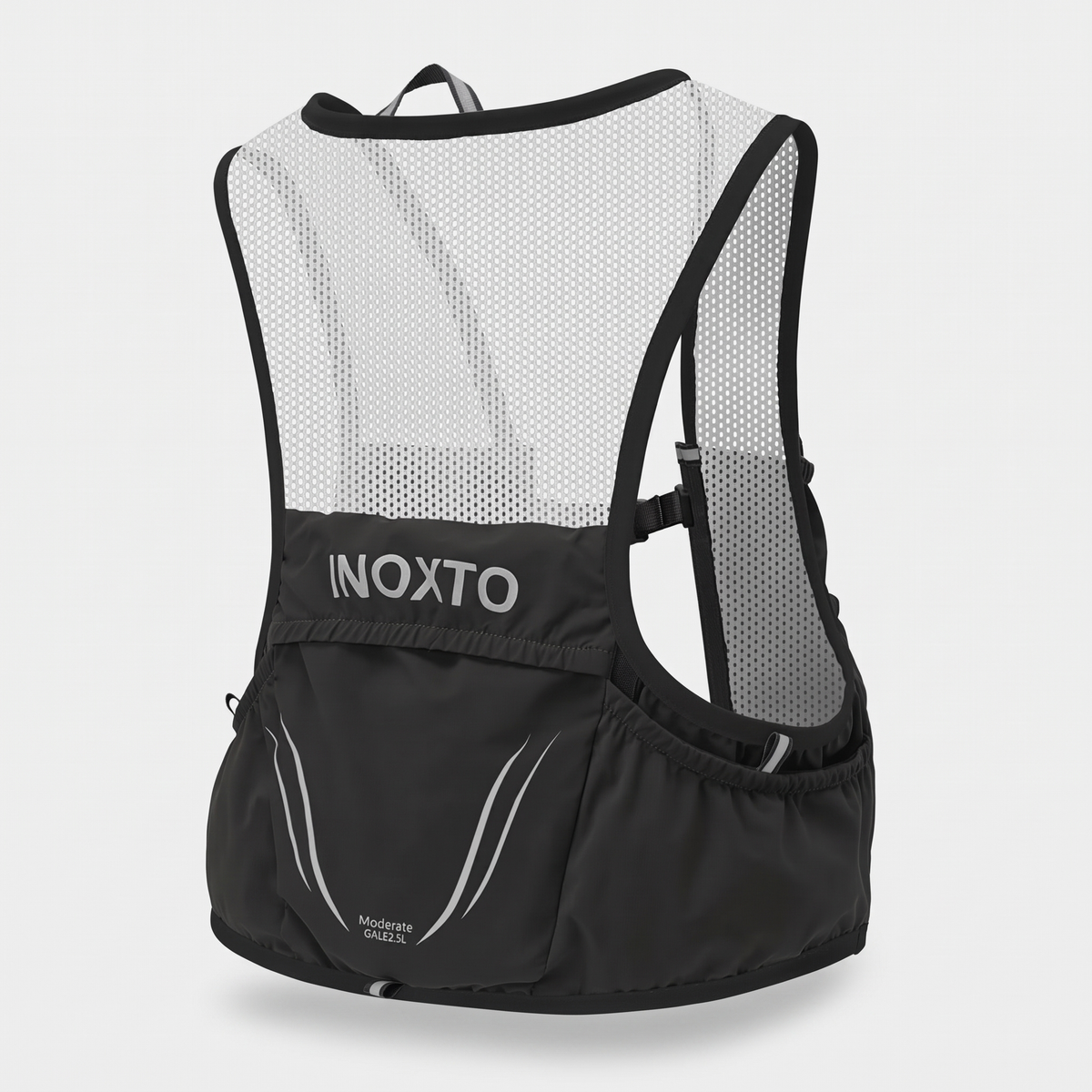 Terrabound trail running vest in Black, back view with mesh panel and rear pocket