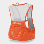 Terrabound trail running vest in Orange, back view with mesh panel and rear pocket