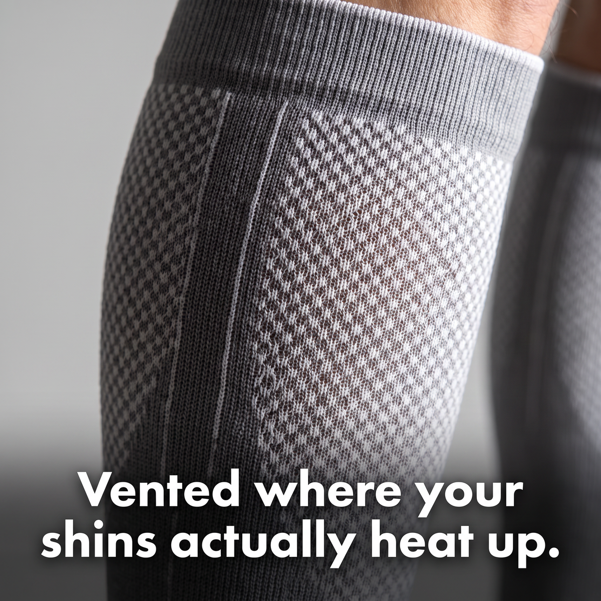 Close up of the diamond mesh ventilation panel over the shin