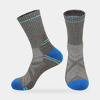 Wool blend hiking sock in Grey with a blue heel and toe