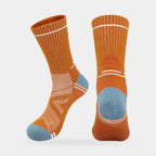 Wool blend hiking sock in Rust with a slate blue heel and toe
