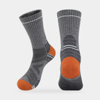 Wool blend hiking sock in Grey with an orange heel and toe