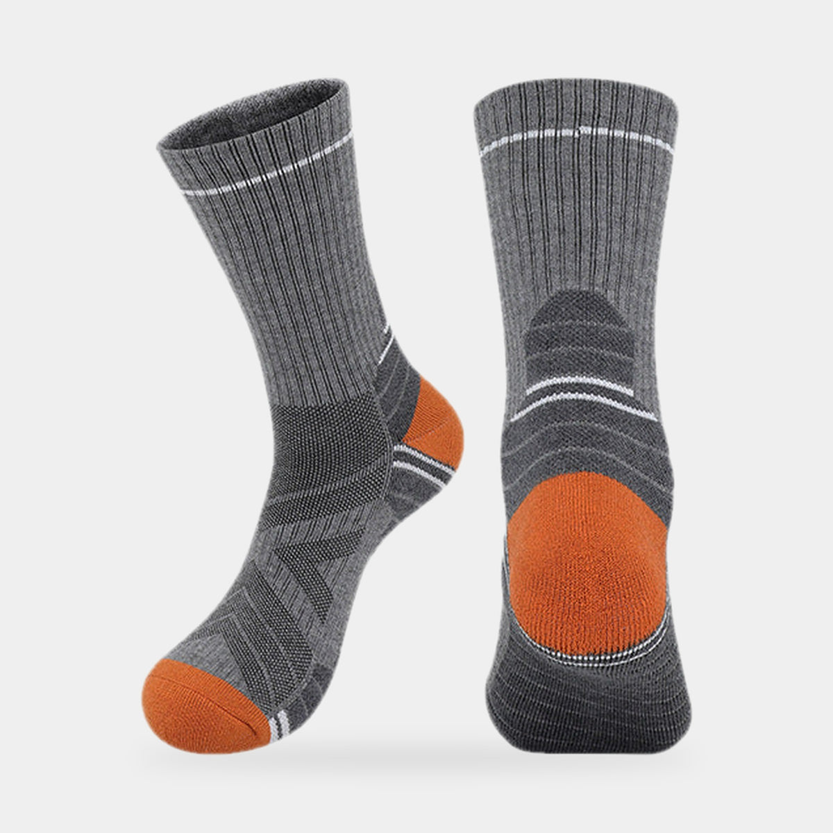 Wool blend hiking sock in Grey with an orange heel and toe