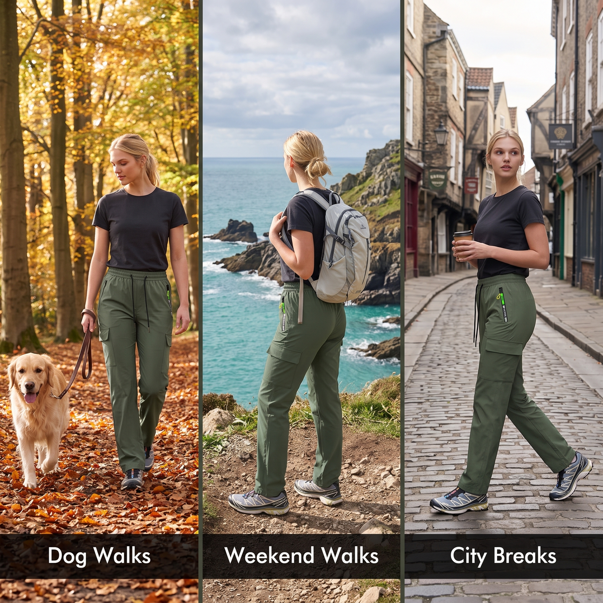 The Terrabound women's cargo trousers for dog walks, weekend walks and city breaks