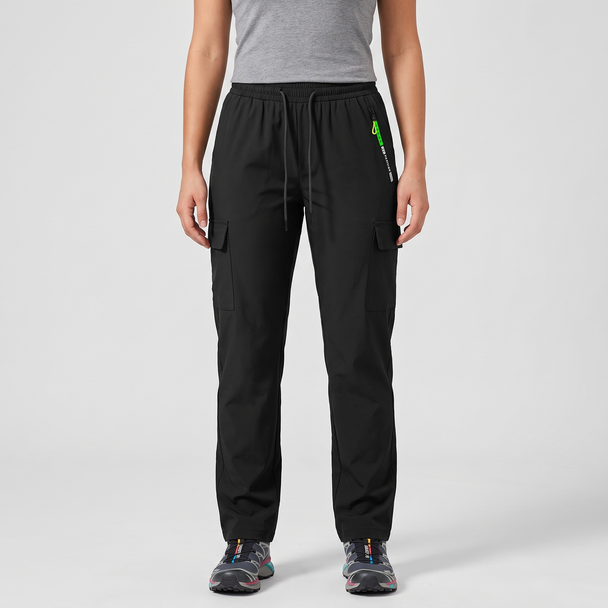 Terrabound women's cargo trousers in black worn, front view