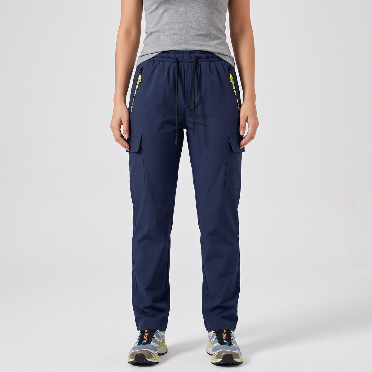 Terrabound women's cargo trousers in marine blue worn, front view
