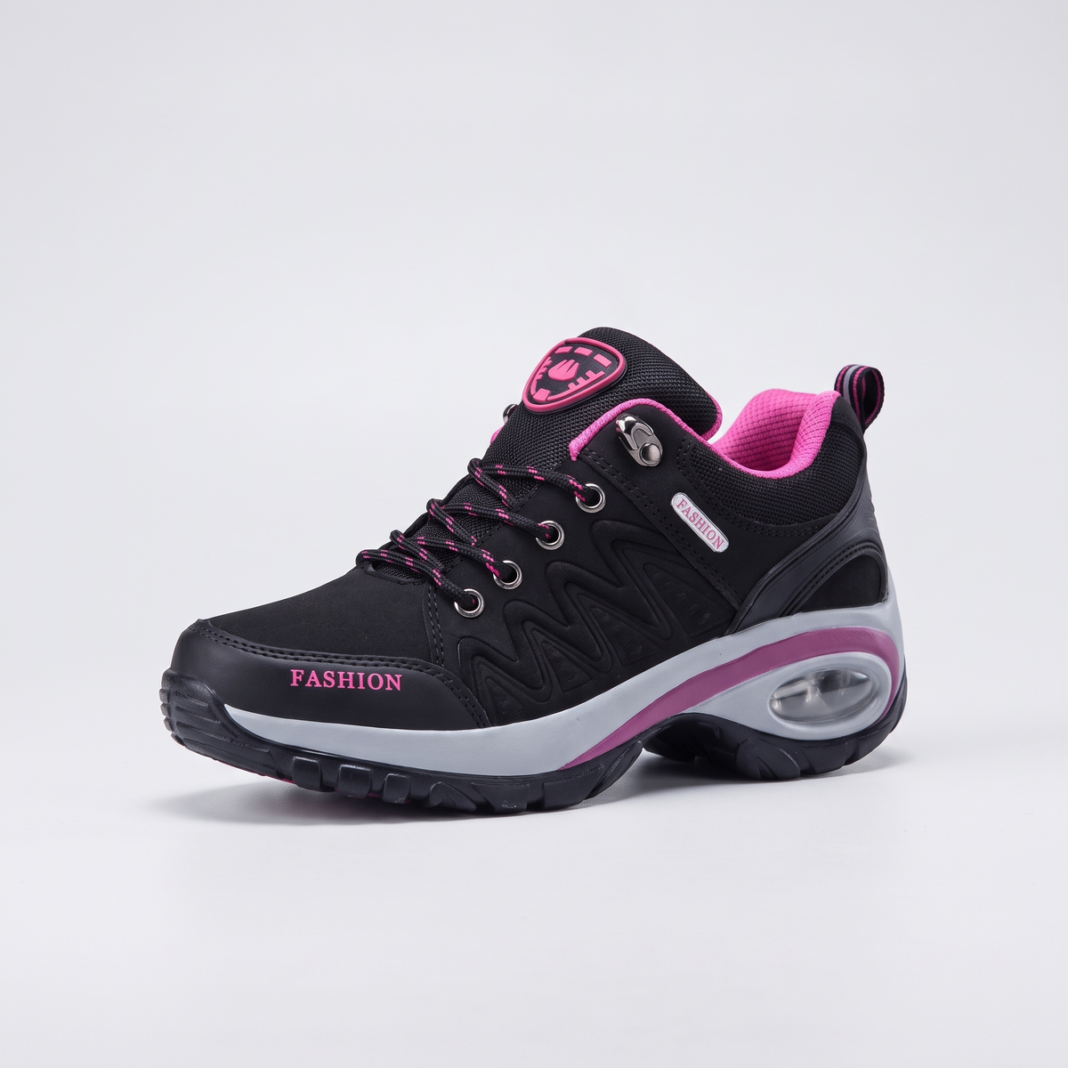 Terrabound women's walking shoes in Black, outer side view with air-cushion heel