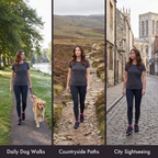 Woman wearing the Terrabound women's walking shoes on dog walks, countryside paths and city sightseeing