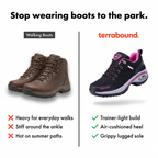 Comparison of walking boots and the Terrabound women's walking shoes