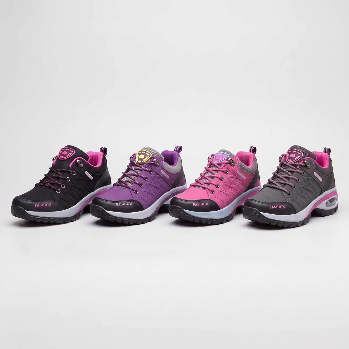 Terrabound women's walking shoes in Black, Purple, Pink and Grey side by side