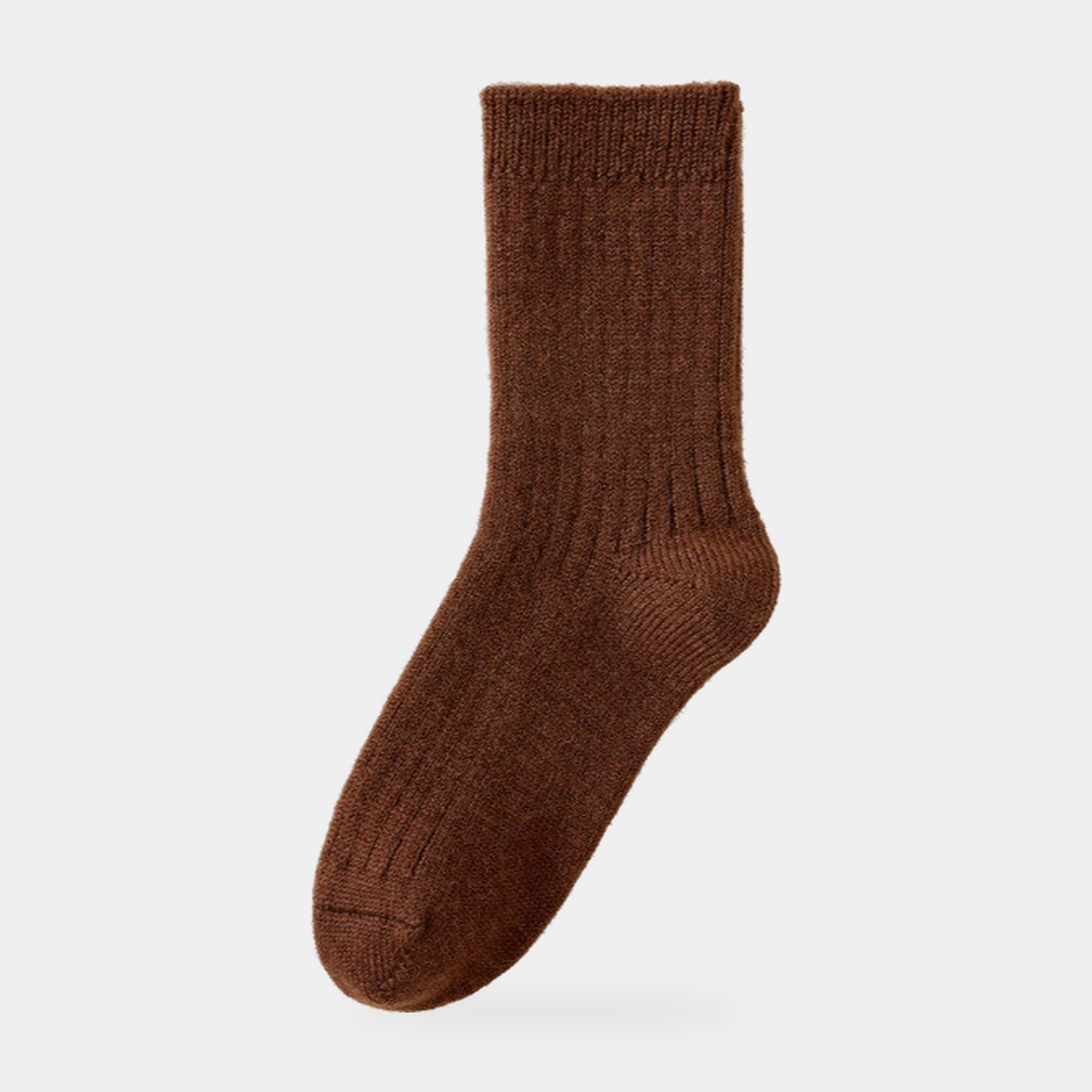 Terrabound wool socks in brown, thick ribbed mid-calf